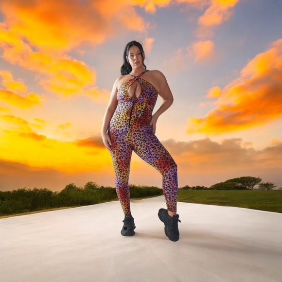 SAVAGE X FENTY HOTLINE JUMPSUIT SIZE 1X CARAMEL LEOPARD - Picture 1 of 10